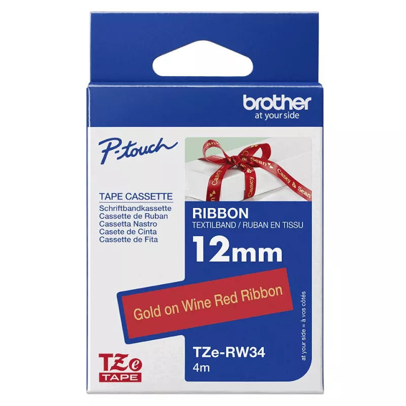 Brother TZE-RW34 labelband goud op rood