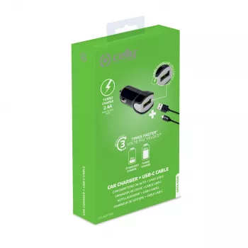 Celly CCUSBTYPEC mobiele oplader smartphone, tablet zwart sigarettenaansteker auto