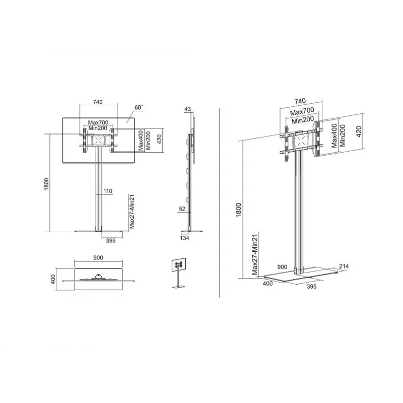 Displaystandaard Multibrackets M 180 Single zwart met bodemplaat