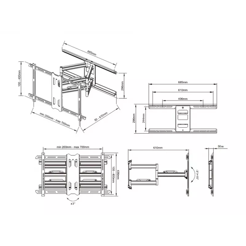 Mastmontagebeugel Multibrackets M Universal Flexarm Pro 60 kg Heavy Duty zwart