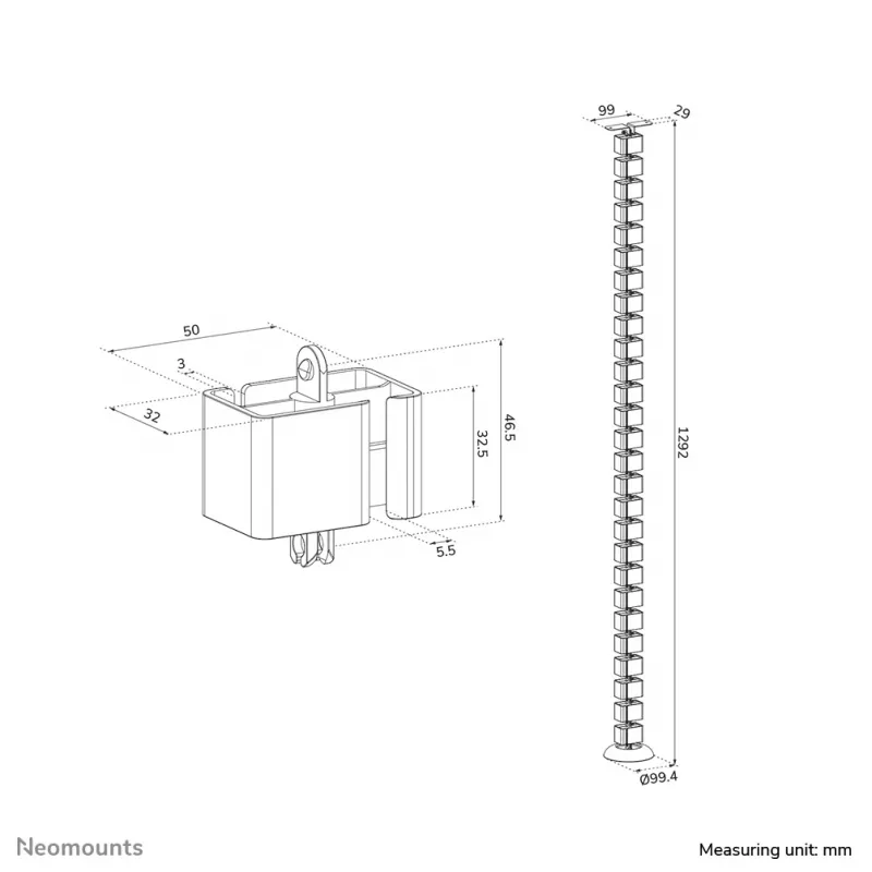Kabelorganizer Neomounts ADS06-130WH geschroefd, wit, 130 mm