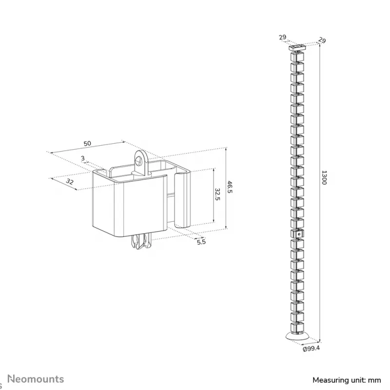 Kabelgoot-organizer Neomounts ADS06-132WH magneetbevestiging wit modulair kabelmanagementsysteem