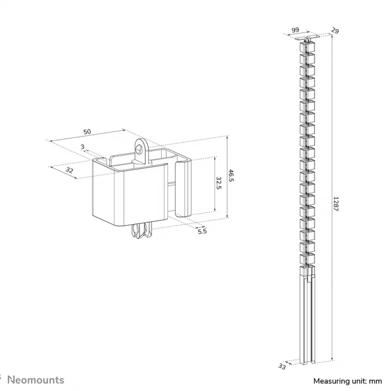 Kabelgoot Neomounts ADS06-133BL – geschroefde magnetische goot, zwart