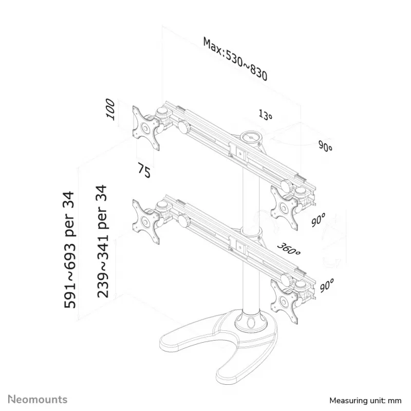 Neomounts FPMA-D700DD4 monitorstandaard 19-30 inch