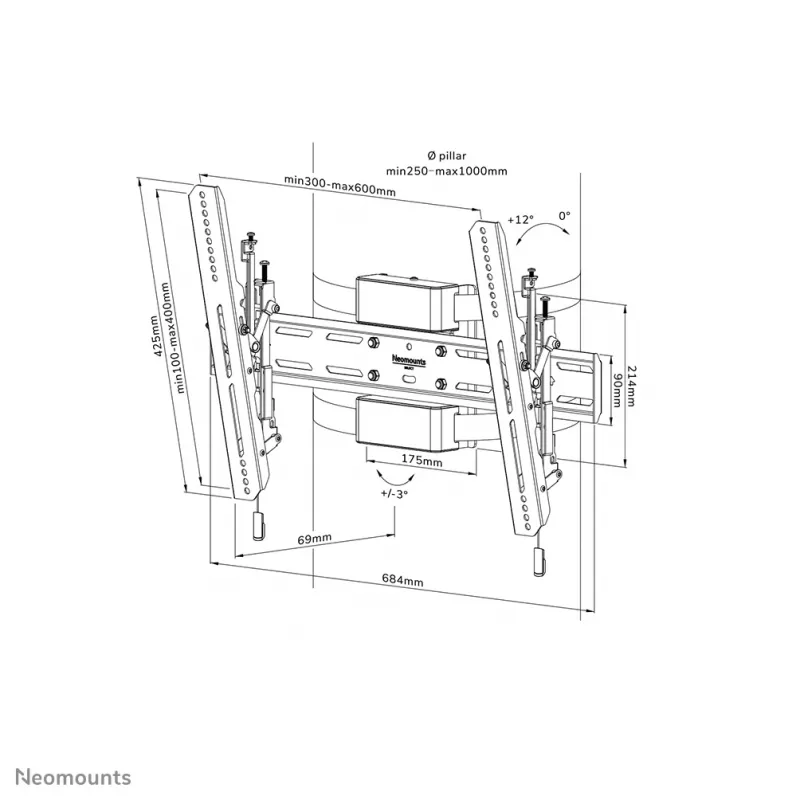 Neomounts WL35S-910BL16 tv-kolombeugel 40-75 inch - kantelbaar - afsluitbaar - Ø 25-100 cm