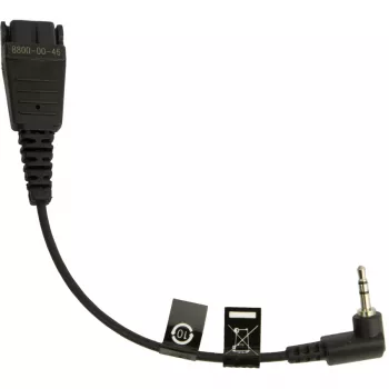 Jabra 8800-00-46 headset-accessoire kabel, QD naar 2,5 mm jackstekker, haaks, 15 cm, o.a. voor Panasonic GB500, PLX CA40