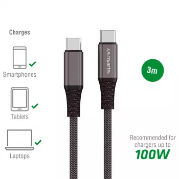 USB-kabel 4smarts 456267 3 m USB-C Zwart 0,48 Gbit/s