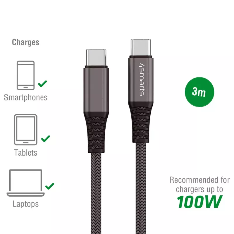 USB-kabel 4smarts 456267 3 m USB-C Zwart 0,48 Gbit/s