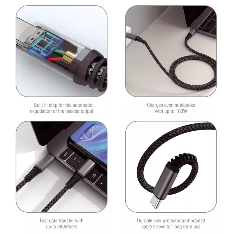 USB-kabel 4smarts 456267 3 m USB-C Zwart 0,48 Gbit/s