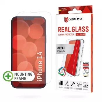 Displex beeldschermbescherming (10H) + hoesje voor Apple iPhone 14, Eco montageframe, + hoesje, Gehard glas, krasvaste beschermfolie