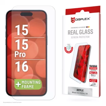 Displex beeldschermbeschermfolie (10H) voor Apple iPhone 15/15 Pro/16, Eco montageframe, krasvast