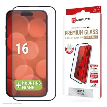 Displex Premium displayschermfolie (Full Cover, 10H) voor Apple iPhone 16, Eco montageframe, Full Cover