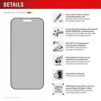 Displex privacy beeldschermbeschermfolie (10H) voor Apple iPhone 16 Pro, Eco montageframe, privacyfilter