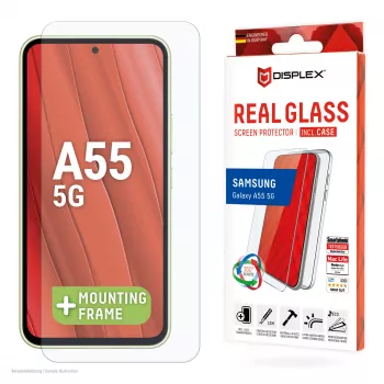 Displex beeldschermbeschermfolie + hoesje voor Samsung Galaxy A55 5G, Eco montageframe, krasvast