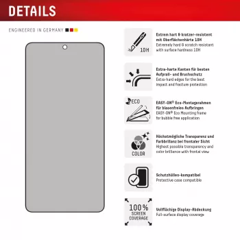 Displex Privacy Screen Protector (10H) voor Samsung Galaxy S25 Edge, Eco montageframe, kijkhoekfilter