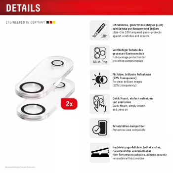 Displex Full Cover camera-lensglas iPhone Air, 10H, volledige camerabescherming, Quick Mount, 2 stuks
