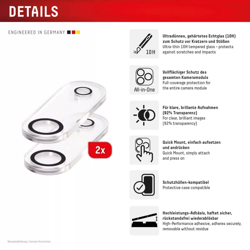 Displex Full Cover camera-lensglas iPhone Air, 10H, volledige camerabescherming, Quick Mount, 2 stuks