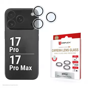 Displex Premium camera-objectiefglas, iPhone 17 Pro/17 Pro Max glas, 10H, enkelvoudige ringen, DLC, transparant, Quick Mount