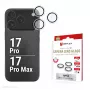 Displex Premium camera-objectiefglas, iPhone 17 Pro/17 Pro Max glas, 10H, enkelvoudige ringen, DLC, transparant, Quick Mount