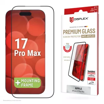 Displex Premium Screen Protector (Full Cover, 10H) voor Apple iPhone 17 Pro Max, Eco-montageframe, Full Cover