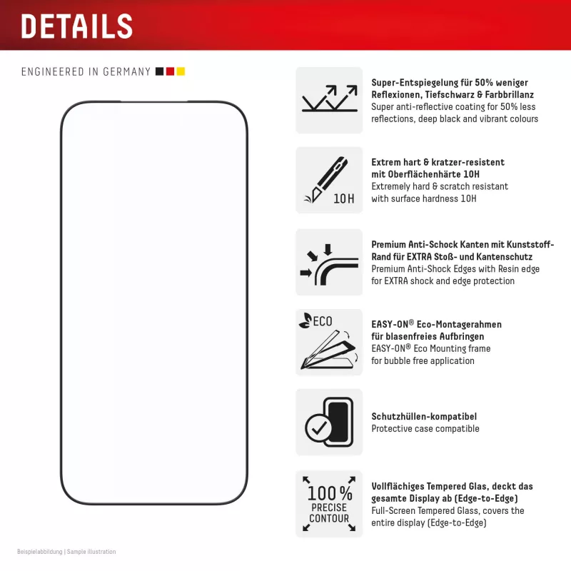 Displex Premium Screen Protector (Full Cover, 10H) voor Apple iPhone 17 Pro Max, Eco-montageframe, Full Cover