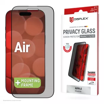 Displex Privacy screenprotector (10H) voor Apple iPhone Air, Eco montageframe, kijkbeschermingsfilter