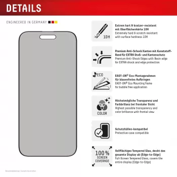 Displex Privacy screenprotector (10H) voor Apple iPhone Air, Eco montageframe, kijkbeschermingsfilter