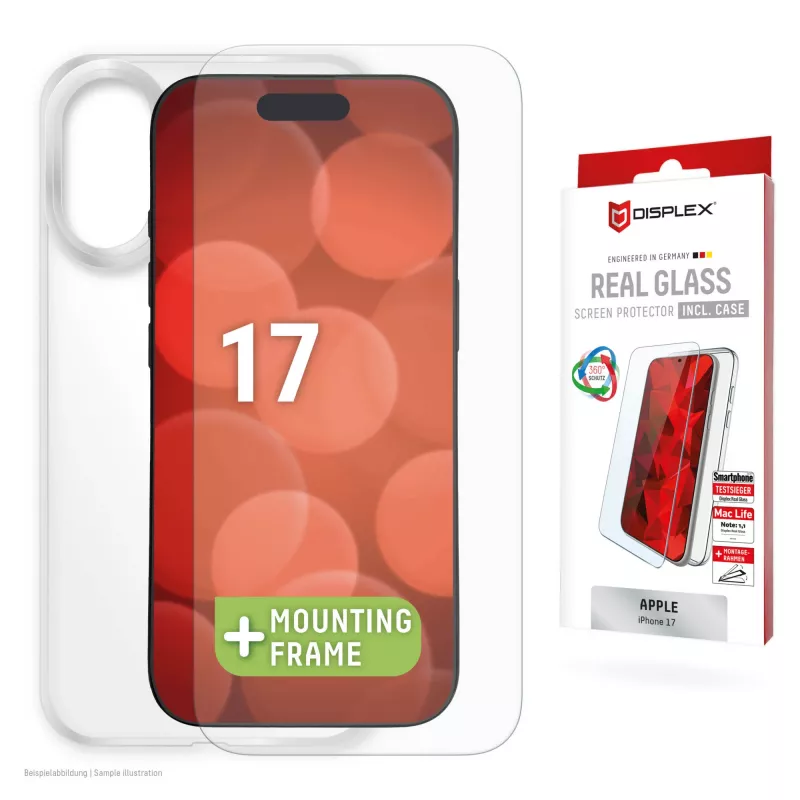 Displex displaybeschermfolie + hoesje voor Apple iPhone 17, Eco montageframe, krasvast