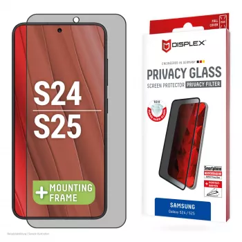 Displex beeldschermbeschermfolie (10H) voor Samsung Galaxy S24/S25, Eco montageframe, kijkbeschermingsfilter