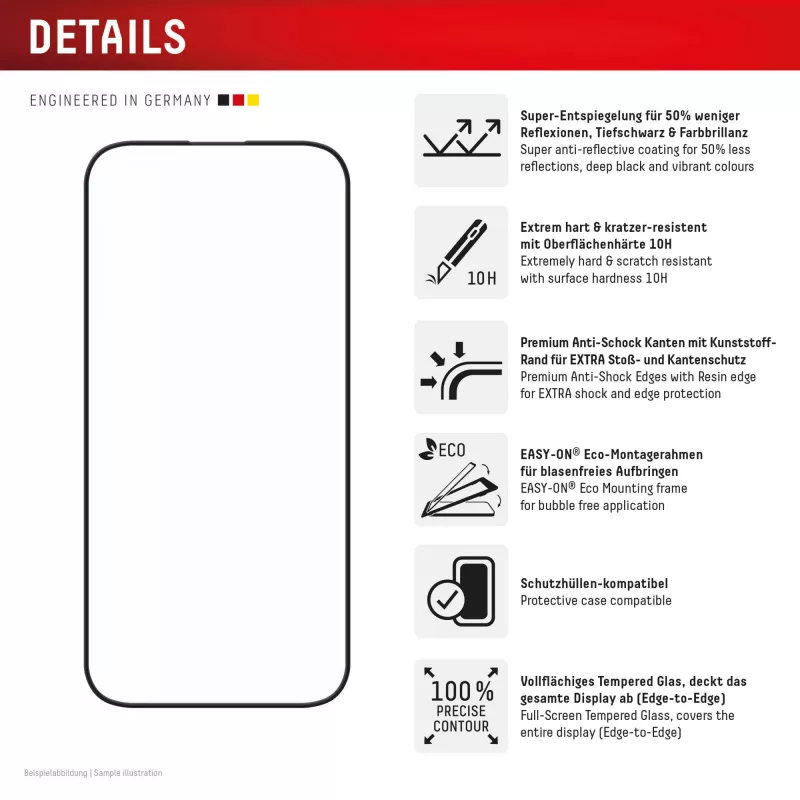 Displex Premium Anti-Reflex Screen Protector (anti-reflecterende volledige bedekking, 10H) voor Apple iPhone 16 Pro, Eco montageframe, volledige bedekking