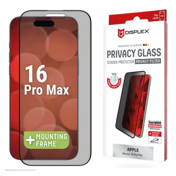 Displex kijkbeschermingsfolie (10H) voor Apple iPhone 16 Pro Max, Eco montageframe, kijkbeschermingsfilter