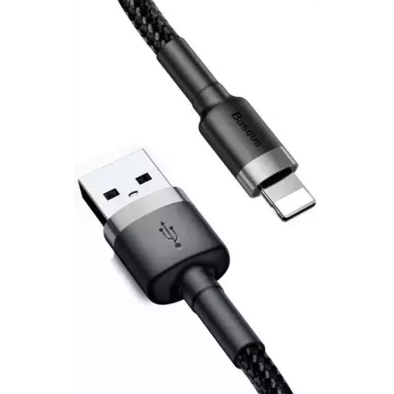 USB-A-naar-Lightning-kabel Baseus Cafule (CALKLF-CG1) – nylon gevlochten, QC3.0 1,5 A, 2 m, grijs/zwart
