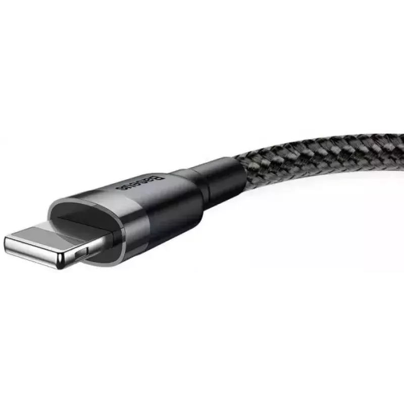 USB-A-naar-Lightning-kabel Baseus Cafule (CALKLF-CG1) – nylon gevlochten, QC3.0 1,5 A, 2 m, grijs/zwart