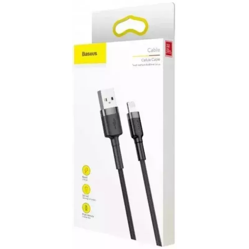 USB-A-naar-Lightning-kabel Baseus Cafule (CALKLF-CG1) – nylon gevlochten, QC3.0 1,5 A, 2 m, grijs/zwart