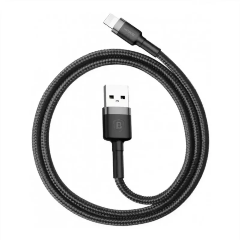 USB-A-naar-Lightning-kabel Baseus Cafule (CALKLF-CG1) – nylon gevlochten, QC3.0 1,5 A, 2 m, grijs/zwart