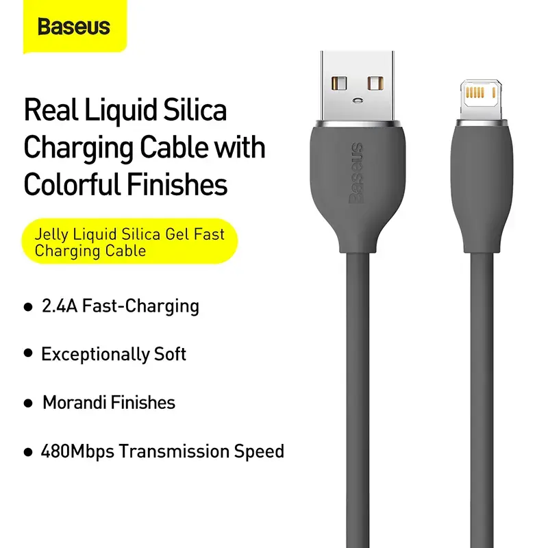 USB 2.0 datakabel Baseus Jelly Lightning naar USB-A 1,2 m, zwart