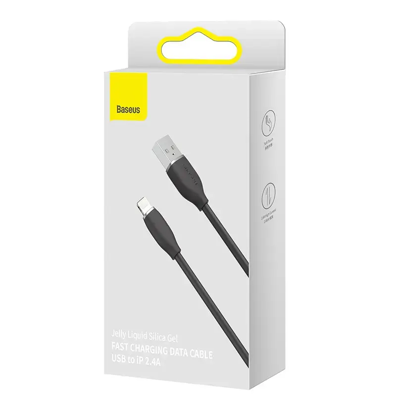USB 2.0 datakabel Baseus Jelly Lightning naar USB-A 1,2 m, zwart