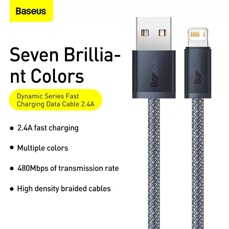 Baseus Dynamic 2m grijs Lightning naar USB-A kabel