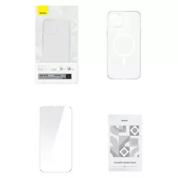 Baseus Magnetic Crystal Clear telefoonhoes voor iPhone 13, transparant, met gehard glas screenprotector