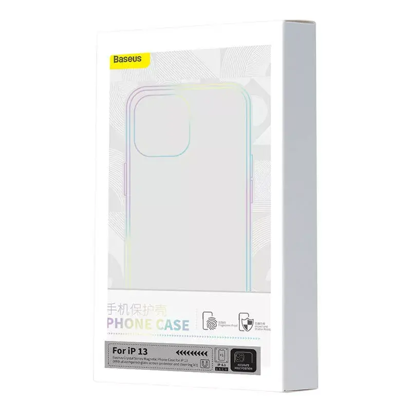 Baseus Magnetic Crystal Clear telefoonhoes voor iPhone 13, transparant, met gehard glas screenprotector
