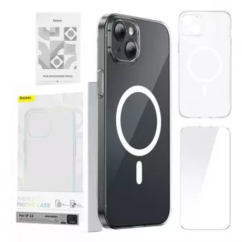 Baseus Magnetic Crystal Clear telefoonhoes voor iPhone 13, transparant, met gehard glas screenprotector