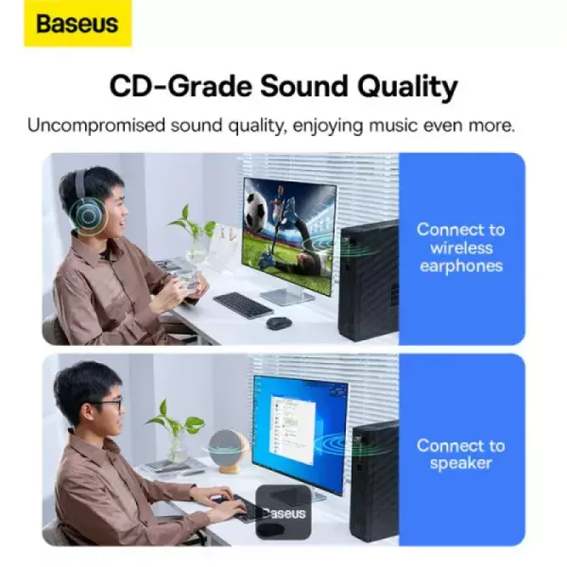 Baseus BA07 Mini Bluetooth-adapter voor pc, USB 5.3 draadloze Bluetooth-dongle-ontvanger - zwart