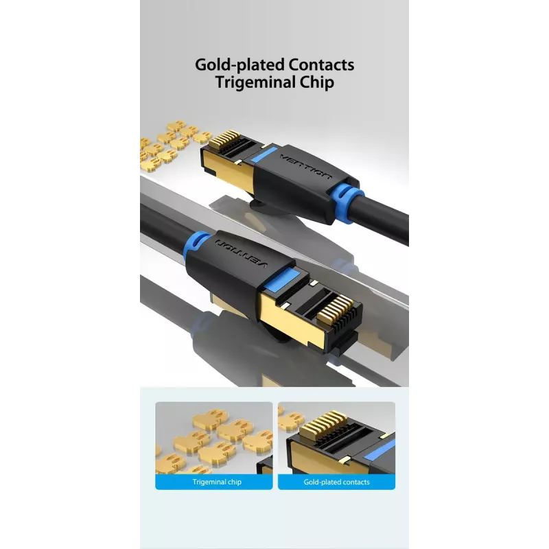 Ethernet-patchkabel Vention Cat.8 S/FTP 1 m zwart RJ-45 goud gecoat