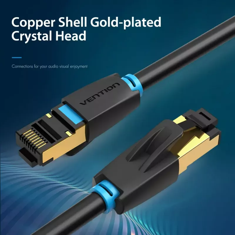 Ethernet-patchkabel Vention Cat.8 S/FTP 1 m zwart RJ-45 goud gecoat