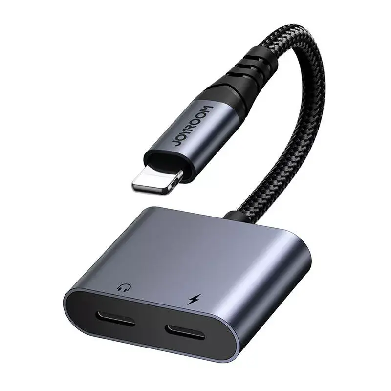 2-in-1 audioadapter Joyroom SY-L01 Lightning naar 3,5 mm + Lightning, zwart