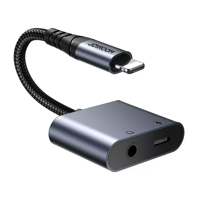 2-in-1 audioadapter Joyroom SY-L01 Lightning naar 3,5 mm + Lightning, zwart