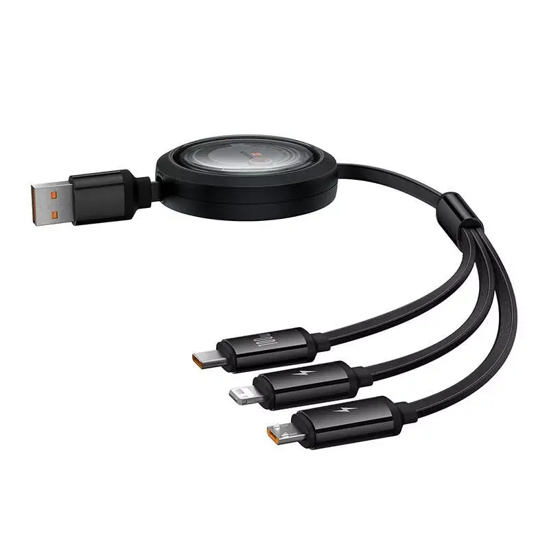 USB 3-in-1 kabel Baseus Free2Draw (USB-A naar Micro USB + Lightning + USB-C), 100 W, 1,1 m, zwart