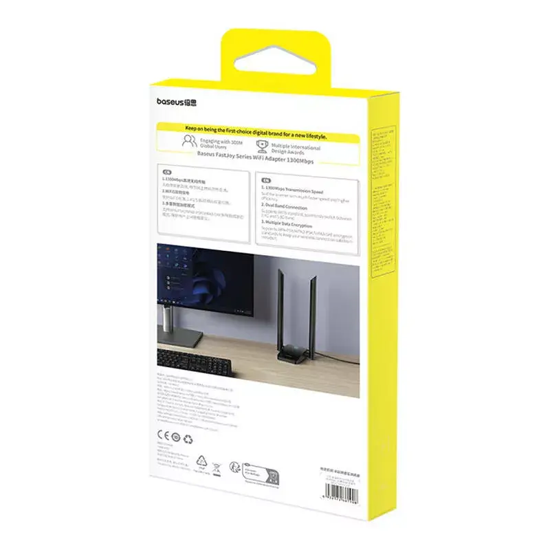 WLAN-adapter Baseus FastJoy 1800 Mbit/s zwart – dualband USB-netwerkadapter