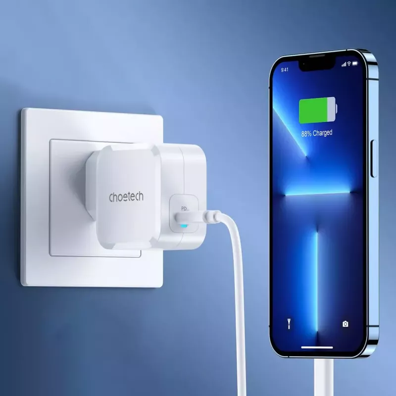 CHOETECH PD8007 GaN USB-C-oplader 45 W, PD3.0, QC3.0, PPS, EU, wit