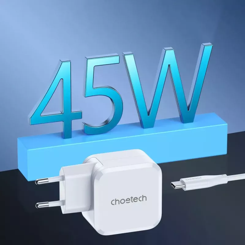 CHOETECH PD8007 GaN USB-C-oplader 45 W, PD3.0, QC3.0, PPS, EU, wit